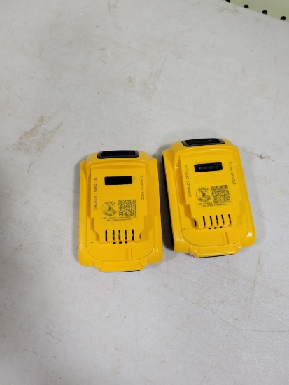 2- 20 Volt 2.0 ah Dewalt Batteries, both w/ 2023 dates, unused