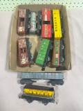 Pressed metal 9 Piece O Gauge train cars including self dumping coal car some  Marx