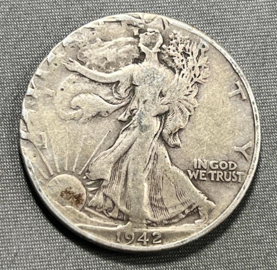 1942 US Walking Liberty Half Dollar, 90% Silver