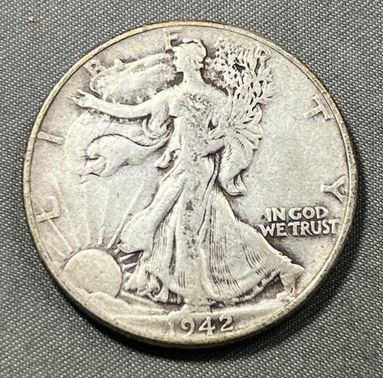 1942 US Walking Liberty Half Dollar, 90% Silver