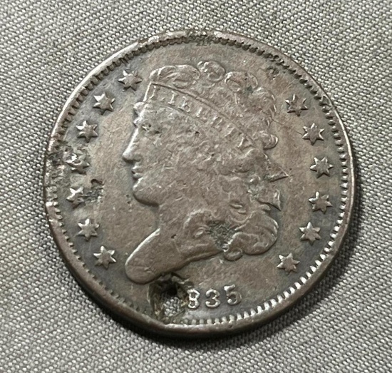 1835 Half Cent, nice type coin, FULL LIBERTY