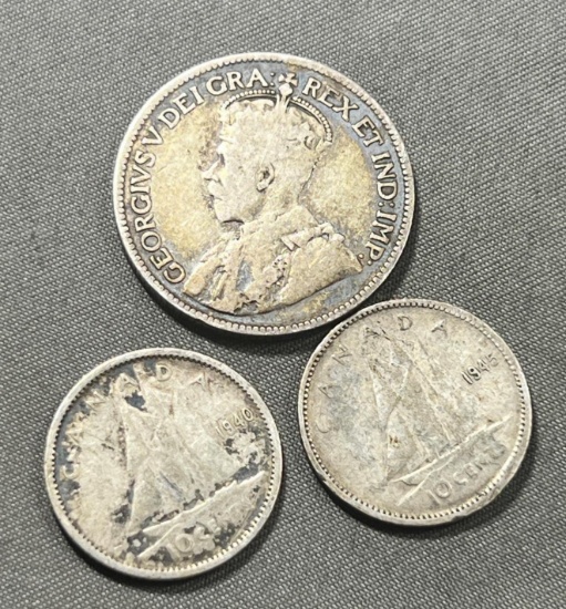 2 Silver Canadian Dimes and 1 Silver Quarter