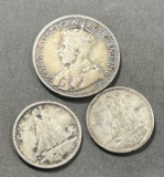 2 Silver Canadian Dimes and 1 Silver Quarter