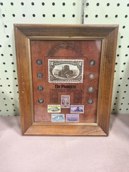 Mercury Dime set in frame w/ stamps