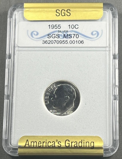 1965 Roosevelt Dime in SGS MS70 holder