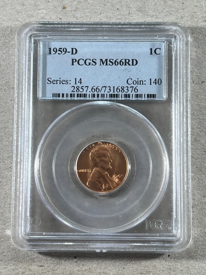 1959-D Lincoln Cent in PCGS MS66RD holder
