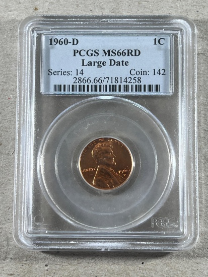 1960-D Lincoln Cent in PCGS MS66RD holder Large Date