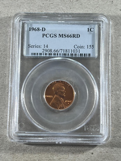 1968-D Lincoln Cent in PCGS MS66RD holder