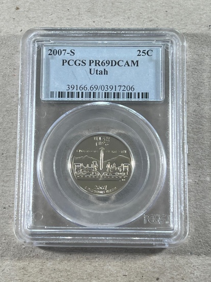 2007-S Utah Quarter in PCGS PR69DCAM Holder