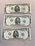 3- 1950 Series $5.00 Green Seal Notes