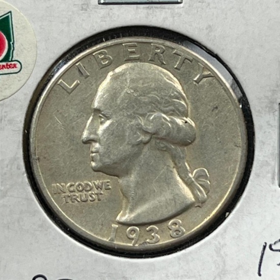 1938 Washington Quarter, 90% silver