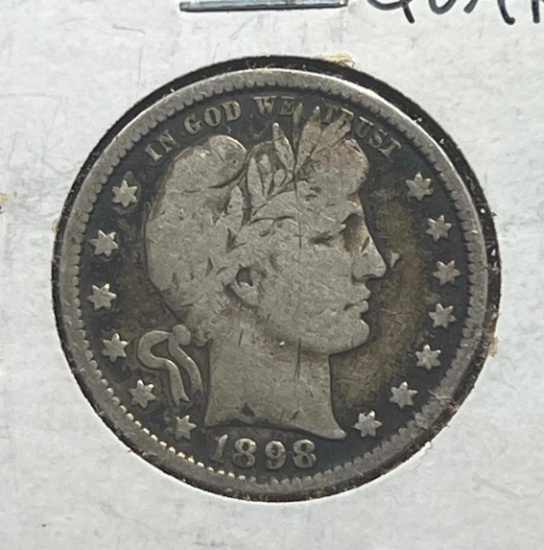 1898 Barber Quarter Dollar, 90% Silver
