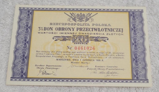 1939 Poland 3% Bond note