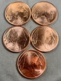 5- One Ounce .999 Copper Rounds, sells times the money