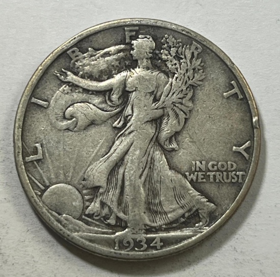 1934 US Walking Liberty Half Dollar, 90% Silver