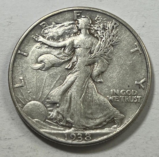 1938 US Walking Liberty Half Dollar, 90% Silver