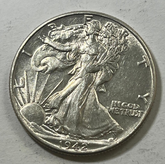 1942 US Walking Liberty Half Dollar, 90% Silver