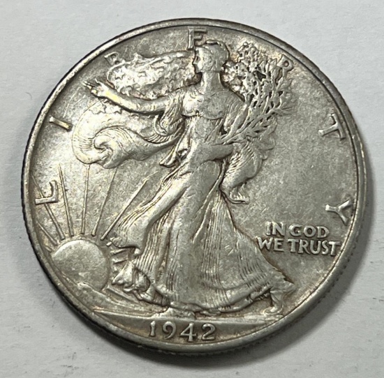 1942-D US Walking Liberty Half Dollar, 90% Silver