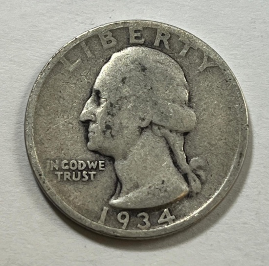 1934-D US Washington Quarter, 90% silver