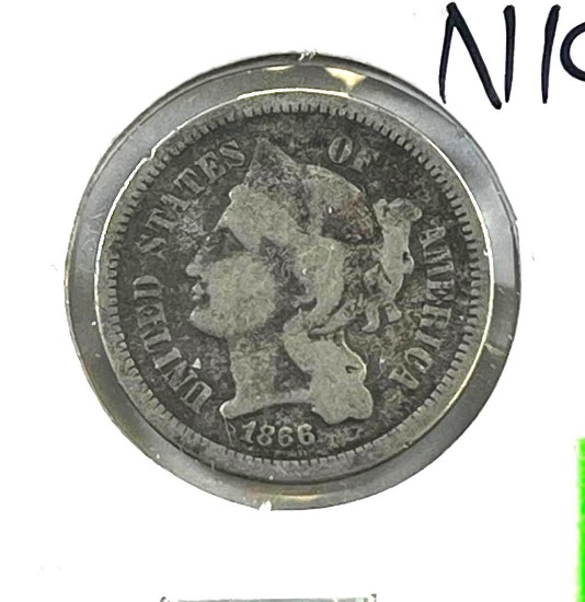 1866 US 3 Cent Piece Nickel