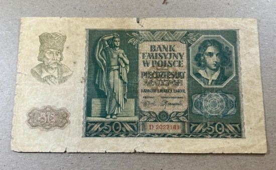 1940 Poland 50 Zoltych banknote