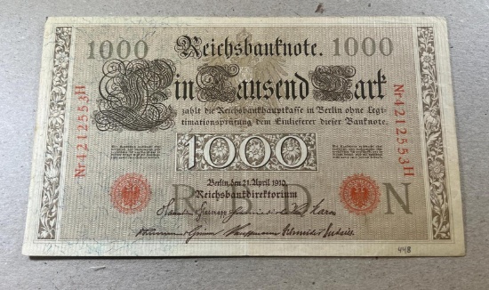 1910 Germany 1000 Mark Banknote