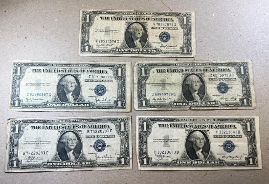 5- 1935 silver Certificates, 1935A, C, D, E, F, sells times the money