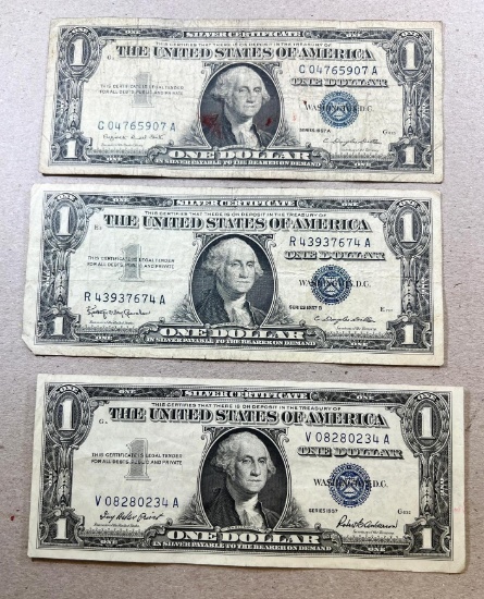 3- 1957 Silver Certificates, 1957, 1957A, 1957B, SELLS TIMES THE MONEY
