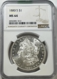 1880-S Morgan Silver Dollar in NGC MS64 Holder
