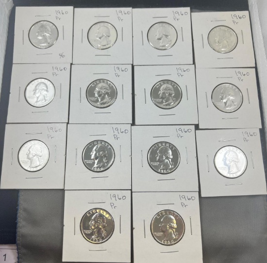 14- 1960 Proof Silver Washington Quarters, this lot sells times the money