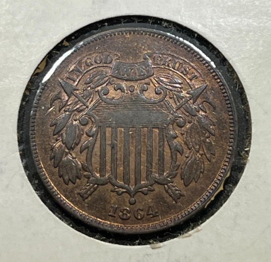 1864 US 2 Cent Piece, Civil War Coin
