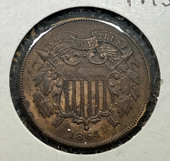1864 US 2 Cent Piece, Civil War Coin