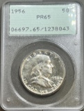 1956 Franklin Half Dollar, 90% Silver in PR65 PCGS Rattler Holder