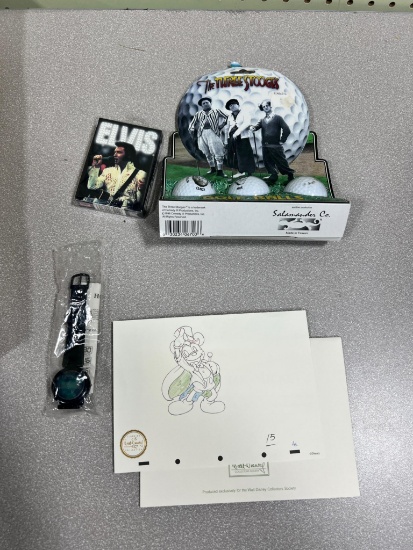Elvis Playing Cards, 3 Stooges golf balls & Walt Disney Collector's Mickey