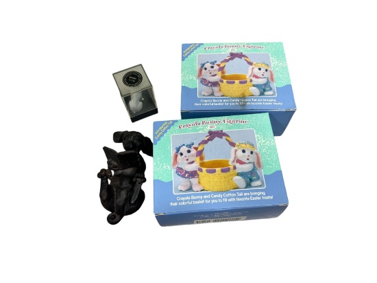 Crayola Bunny Figures in box and misc knick knacks