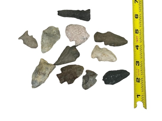 Arrowheads lot of 11 points from Ohio and Tennessee, largest 2 1/2"