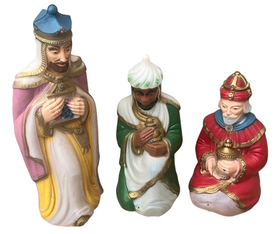 3- Piece Nativity Wise Men Blow-Mold Set, NO POWER CORDS, some anchor holes at bottom of each one