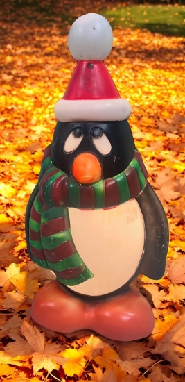 Penguin blow mold, w/ working power cord, 29 inches tall, some rust stains on back