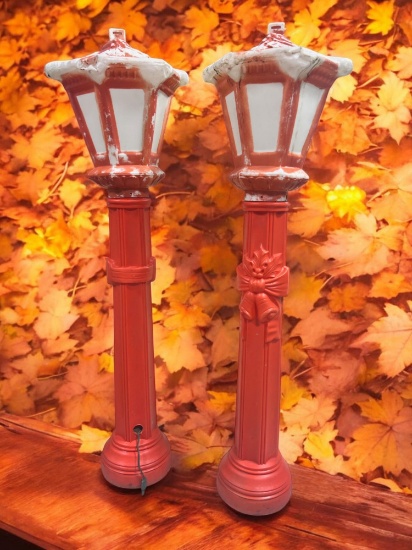 Set of 2 Empire Blow-mold street lamps, no power cords, 46 tall, see pics