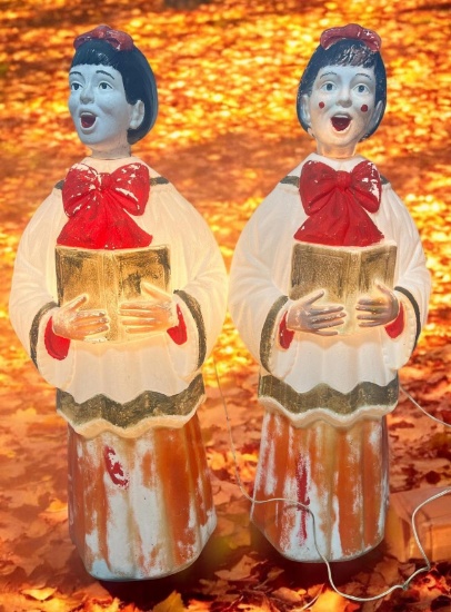2- Vintage 1960's Poloron Christmas Carolers 51" TALL, w/ working power cords