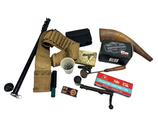 Box of asst. accessories, red dot and more, see pics