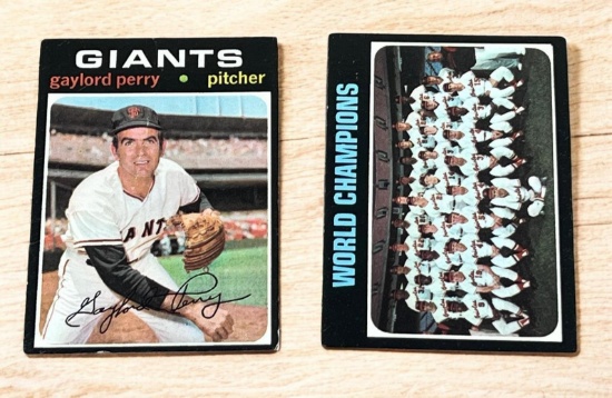 1971 Topps Gaylord Perry, #1 World Series Champs, 2 cards in lot
