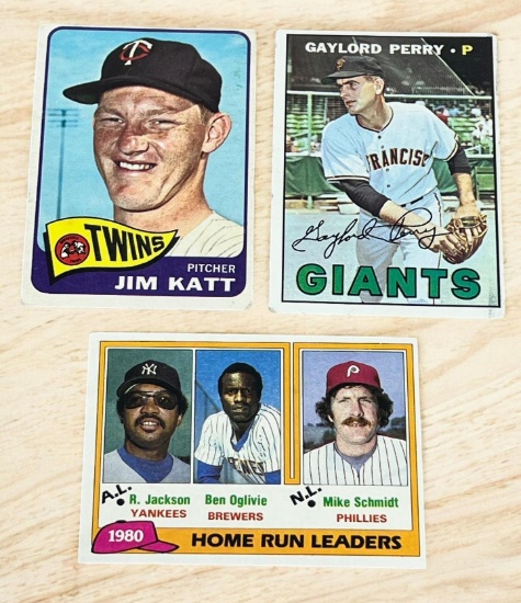1965 Topps Kaat, 1967 Topps Perry, 1981 Topps HR Leaders Reggie Jackson