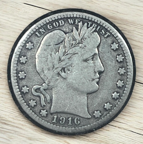 1916 Barber Quarter Dollar, 90% silver