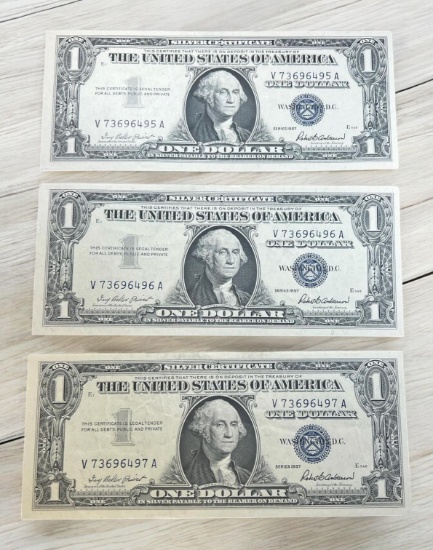3- 1957 Silver Certificates, w/ sequential serial numbers, Sells times the money