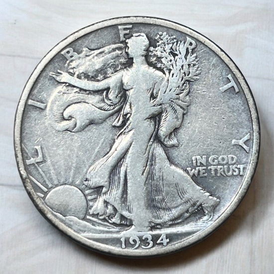 1934-S US Walking Liberty Half Dollar, 90% Silver