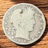 1908-D Barber Half Dollar, 90% Silver