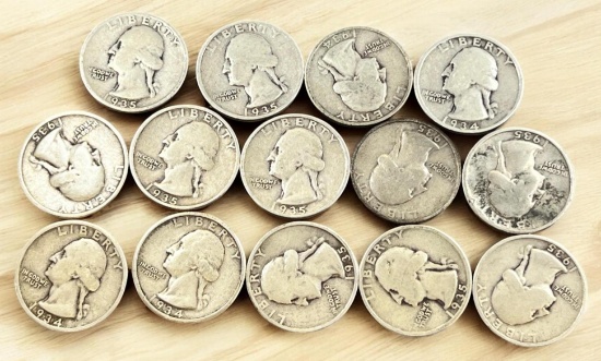 14- asst. date 90% Silver Washington Quarters