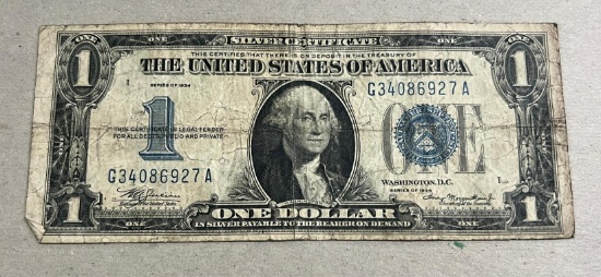 1934 Funnyback Silver Certificate