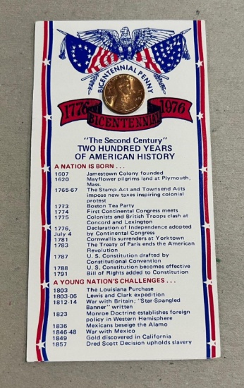 1976 US Cent on History Facts card